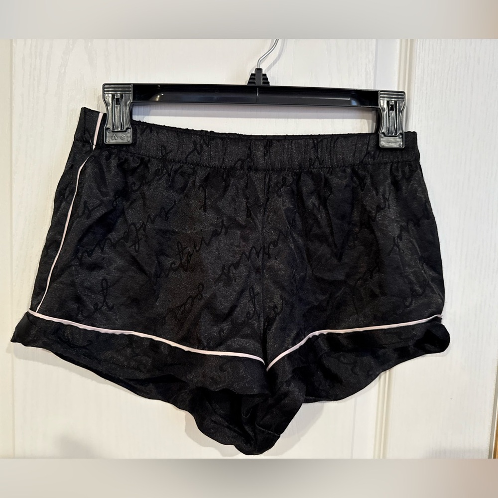 Victoria secret Black Satin Shorts with Pink Trim - Picture 1 of 3